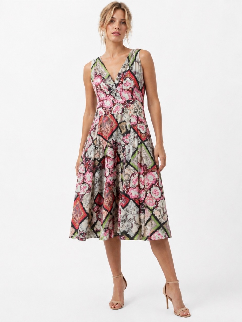 J. Peterman Floral Midi Dress Quiet Luxury Romantic V-Neck Sleeveless Size 12